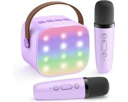 Karaoke Machine voor Kinderen - Mini duo karaoke set party speaker-Draagbare Mini Speaker met 2 Draadloze Microfoons - Cadeau voor Meisjes 3-10+ Jaar - Paars - 1 Set