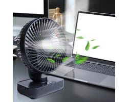 QTTVBTNA – Ventilator - Mini Tafelventilator met Oscillatie – USB Oplaadbare Ventilator - Klein & Geruisloos – 3600mAh – Draadloze Bureauventilator – Voor Bureau, Slaapkamer, Kantoor, Thuis, Camping en Picknick – Donkerblauw