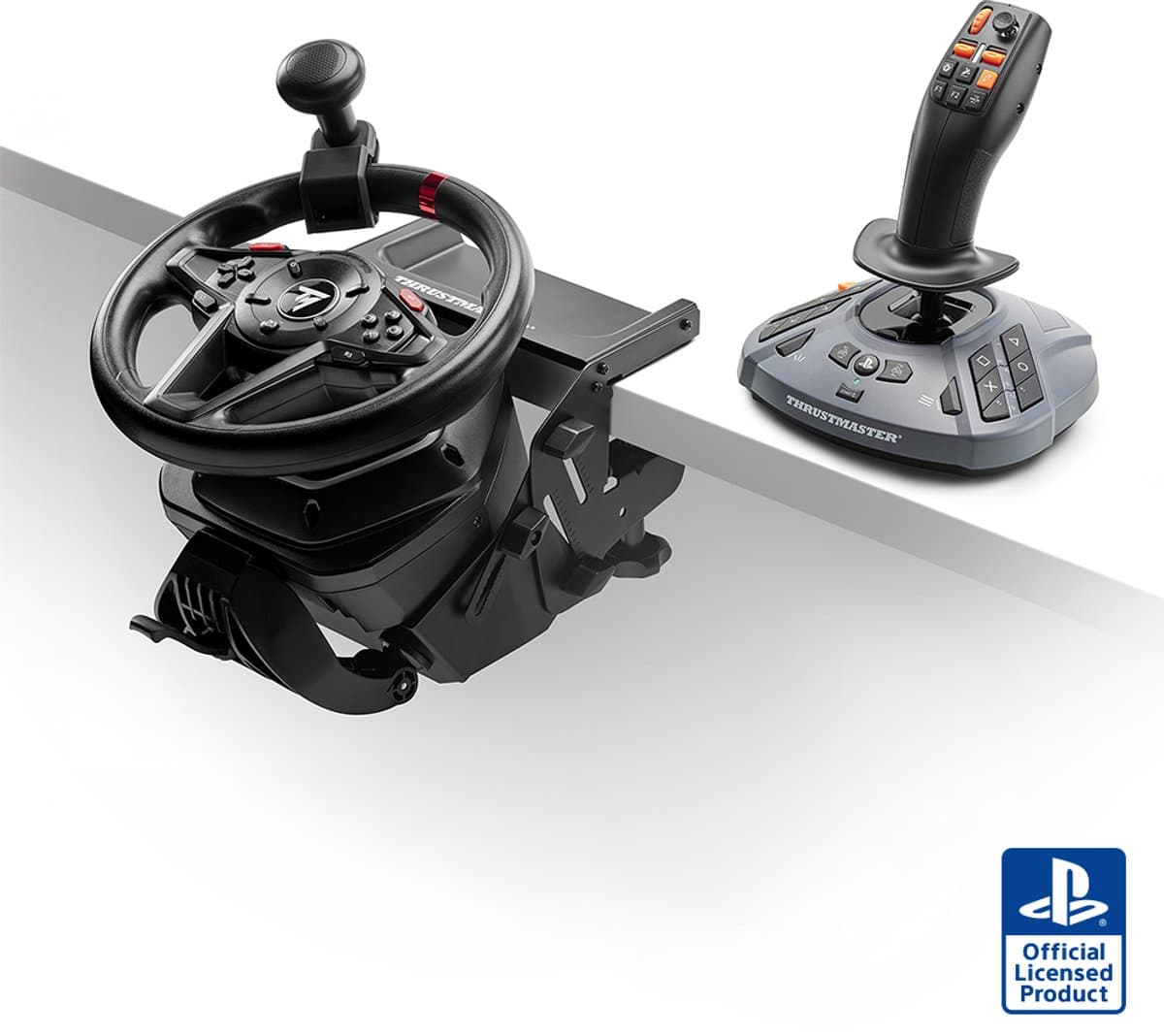 Thrustmaster Simtask Farming Pack PS - 3 producten : T128-Racestuur met pedalen, Bevestigingssysteem en FarmStick-Joystick - voor PS5 en PC — afbeelding 1