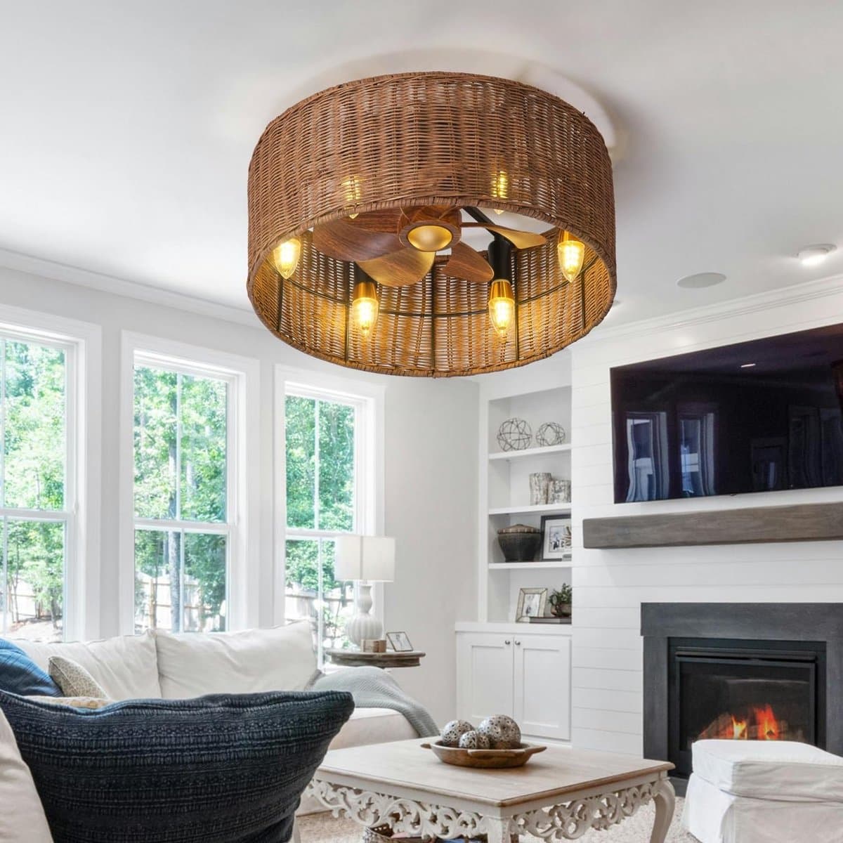 ENXING Vintage E12 Plafondventilator Met Lamp Omkeerbare Stomme Plafondventilator Licht 6 Snelheid Timer Vintage Cage Fan Plafond Licht Boho Voor Woonkamer Slaapkamer Lounge (lamp Niet Inbegrepen) — afbeelding 1