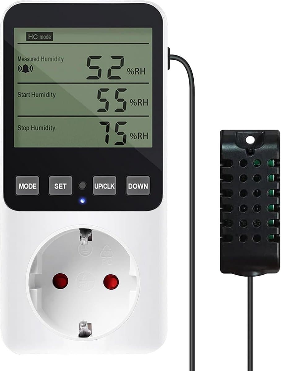 Digitale Vocht- en Temperatuurregelaar met Timer voor Verwarming en Koeling - IP67 Stopcontact Hygrostaat — afbeelding 1