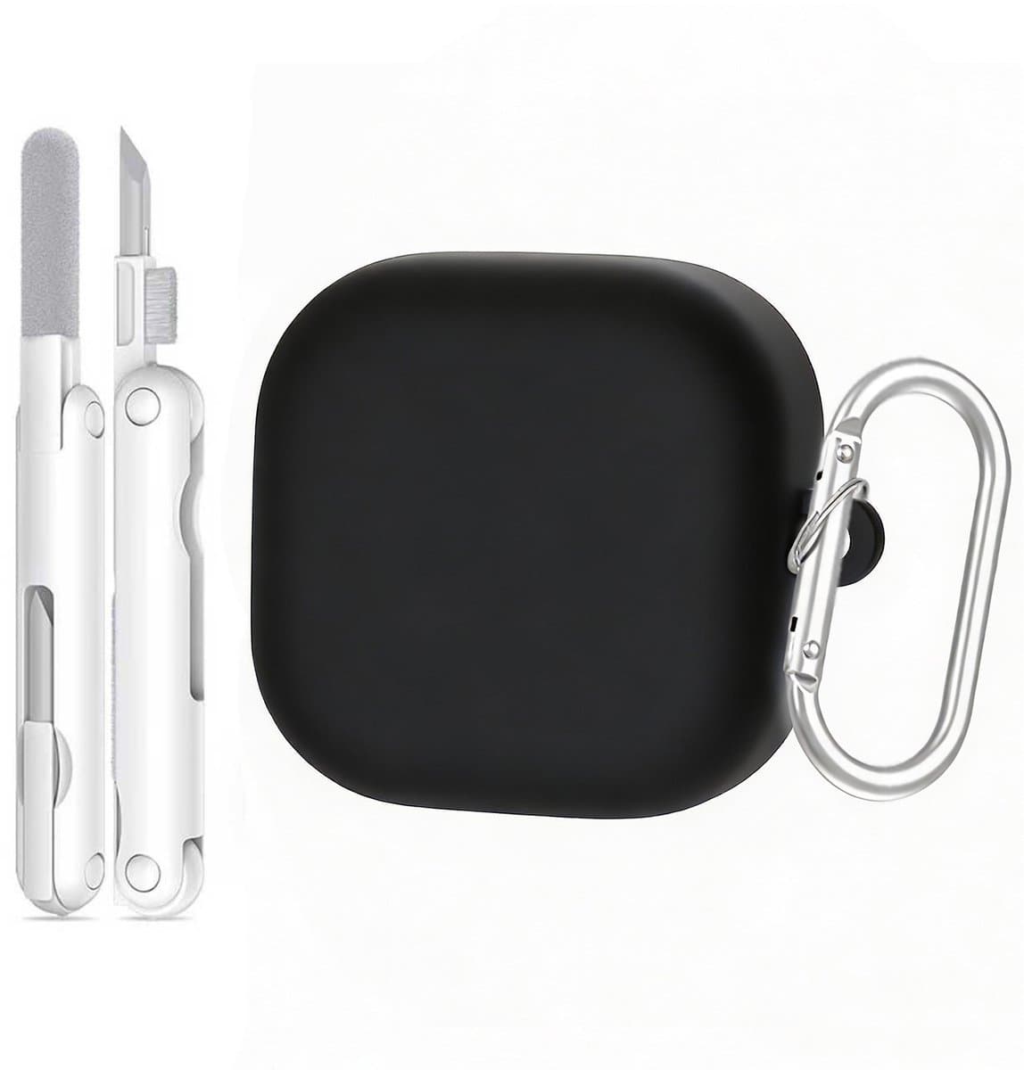 Telestore - hoesje geschikt voor Samsung Galaxy Buds 4 / 4 pro soft case cover - zwart - TPU hoesje Beschermhoes - Samsung Galaxy Buds 4 / 4 Pro Cover - Buds4 hoesje - gel hoesje met sleutelhanger + Oordopjes schoonmaak set — afbeelding 1