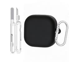 Telestore - hoesje geschikt voor Samsung Galaxy Buds 4 / 4 pro soft case cover - zwart - TPU hoesje Beschermhoes - Samsung Galaxy Buds 4 / 4 Pro Cover - Buds4 hoesje - gel hoesje met sleutelhanger + Oordopjes schoonmaak set