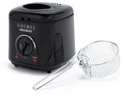 Progress EK2969PBLKVDE Compacte 1L Mini Friteuse - Verwijderbare antiaanbak kookmand, Gemakkelijk te reinigen, Antislip, Instelbare temperatuurregeling, Aanrecht frietpan, Geurreducerend filter, 950W
