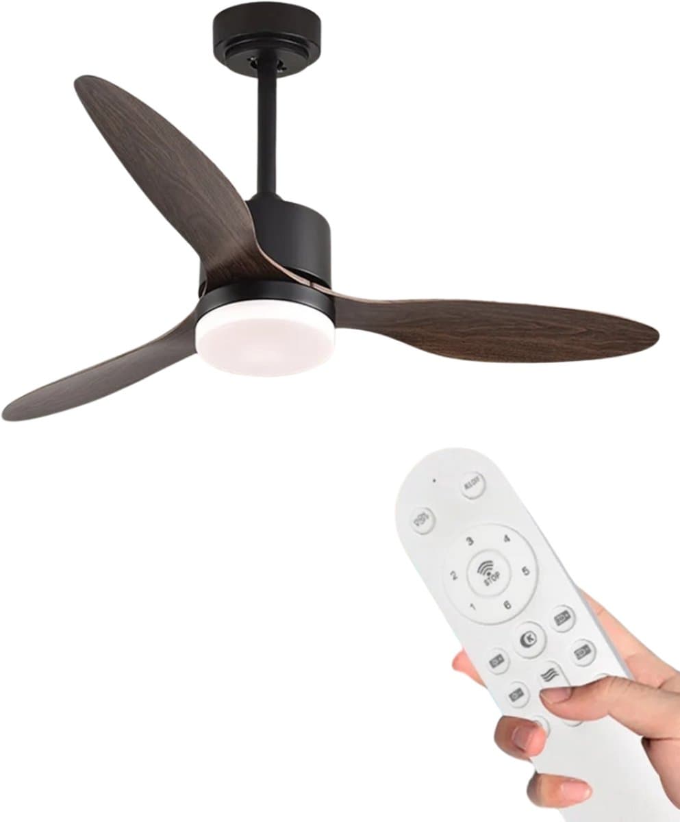 Livano Plafondventilator - Met Verlichting - Plafond Ventilator - Met Lamp - Plafonniere Met Ventilator - Met Licht - Donker Hout - 132cm — afbeelding 1