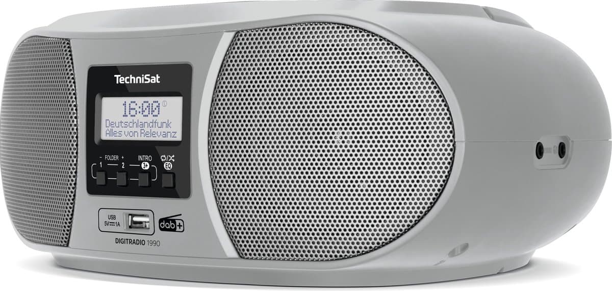 TechniSat DIGITRADIO 1990 - Stereo-boombox met DAB+/FM-radio en CD-speler (Bluetooth-audiostreaming, hoofdtelefoonaansluiting, USB, AUX in, oplaadfunctie, klok, 2 x 1,5 watt uitgangsvermogen) — afbeelding 1
