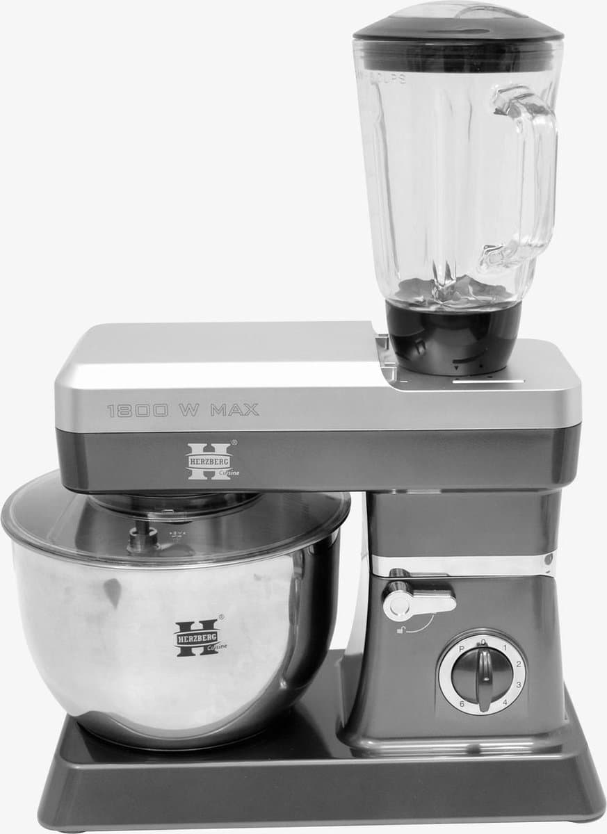 Herzberg Keukenmachine 1200W (max 1800W), 6,5 L-Grijs — afbeelding 1