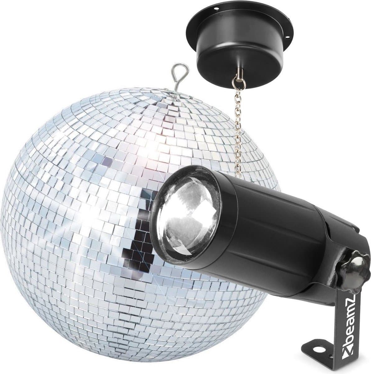 Discobal 30 cm discolamp - BeamZ spiegelbol 30 cm met pinspot en spiegelbol motor — afbeelding 1