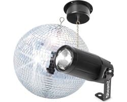Discobal 30 cm discolamp - BeamZ spiegelbol 30 cm met pinspot en spiegelbol motor