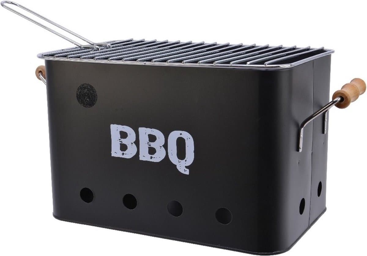 Zwarte houtskool barbecue/bbq emmer 33 x 21 cm rechthoekig - Houtskoolbarbecues — afbeelding 1