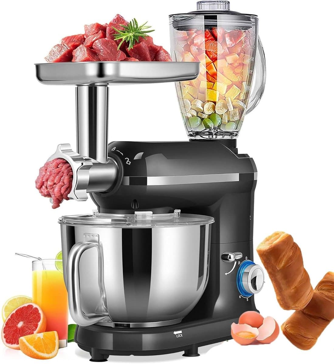 Keukenmachine - Mixer Blender - Bakken en Koken - 3-in-1 Multifunctioneel - 7 Liter Kom - Zwart — afbeelding 1