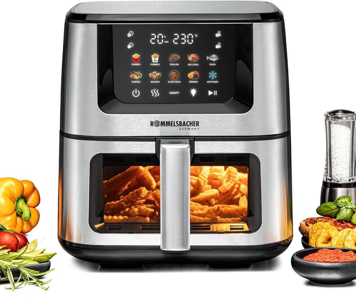 ROMMELSBACHER FRH 1850 Heteluchtfriteuse XXL, 7,5 liter, 10 programma's, 1570-1870 W, keramische PFAS-vrije anti-aanbaklaag, LED-touchscreen, kijkvenster met binnenverlichting — afbeelding 1