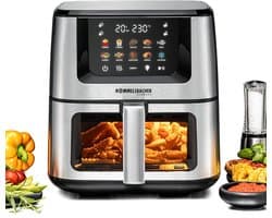 ROMMELSBACHER FRH 1850 Heteluchtfriteuse XXL, 7,5 liter, 10 programma's, 1570-1870 W, keramische PFAS-vrije anti-aanbaklaag, LED-touchscreen, kijkvenster met binnenverlichting