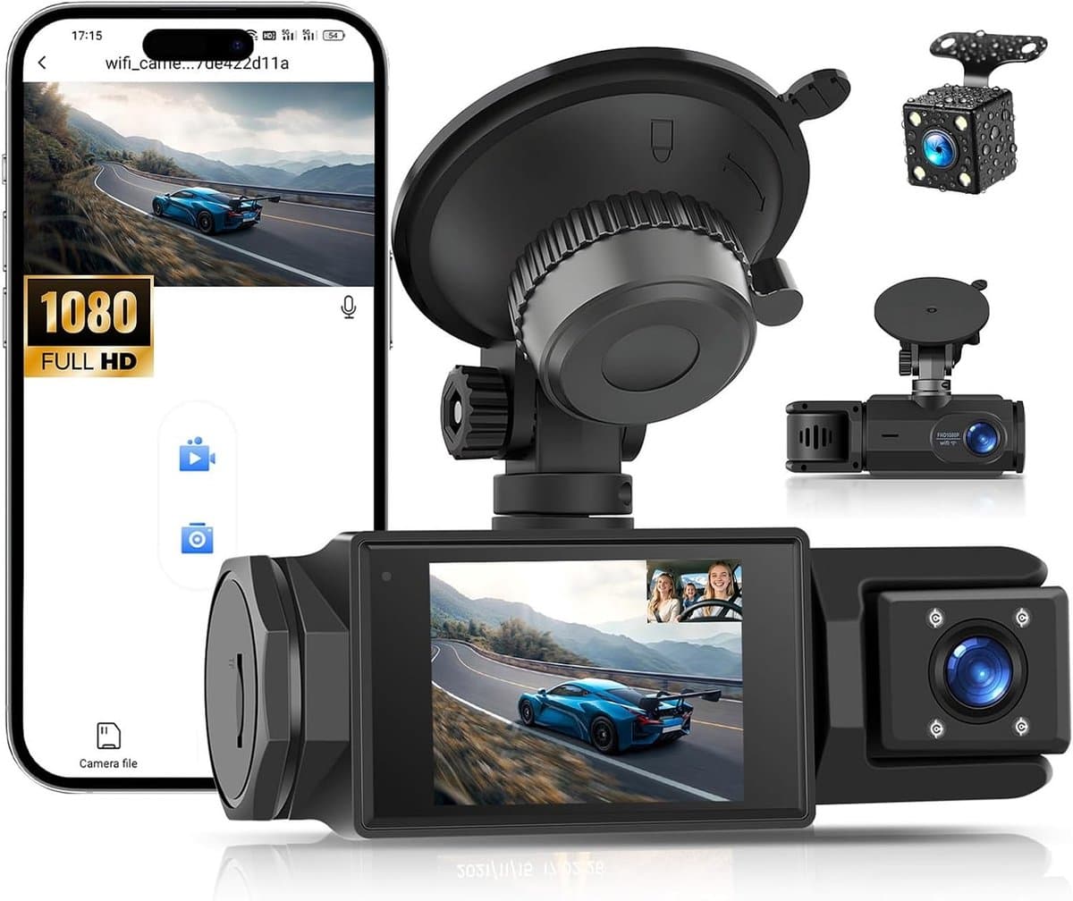 Auto Dashcam - Zwart - 3-kanaals - 1080P Video-opnamen met Nachtzicht - Voor Auto's — afbeelding 1