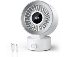LISM-Stille bureauventilator: Oplaadbare bureauventilator, USB-voeding, draagbare bureauventilator, digitaal display, 30° verstelbare kantelhoek, 100 snelheden, geschikt als cadeau Geschikt voor dames of heren, wit.