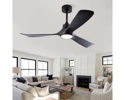 52 inch zwarte plafondventilator met licht en afstandsbediening - omkeerbare DC-motor - 3 instelbare kleurtemperaturen - geschikt voor binnen en buiten - modern design - ideaal voor slaapkamer en woonkamer