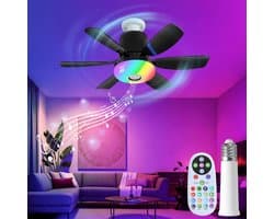 QTTVBTNA -Socket Ventilator Lamp - Plafondventilator Met Licht - E27 Socket Fan - Onafhankelijke Bediening - Bluetooth Muziekstreaming - Duurzaam ABS Kunststof - RGB Sfeerverlichting - Energiezuinige Koeling - 1 Stuk