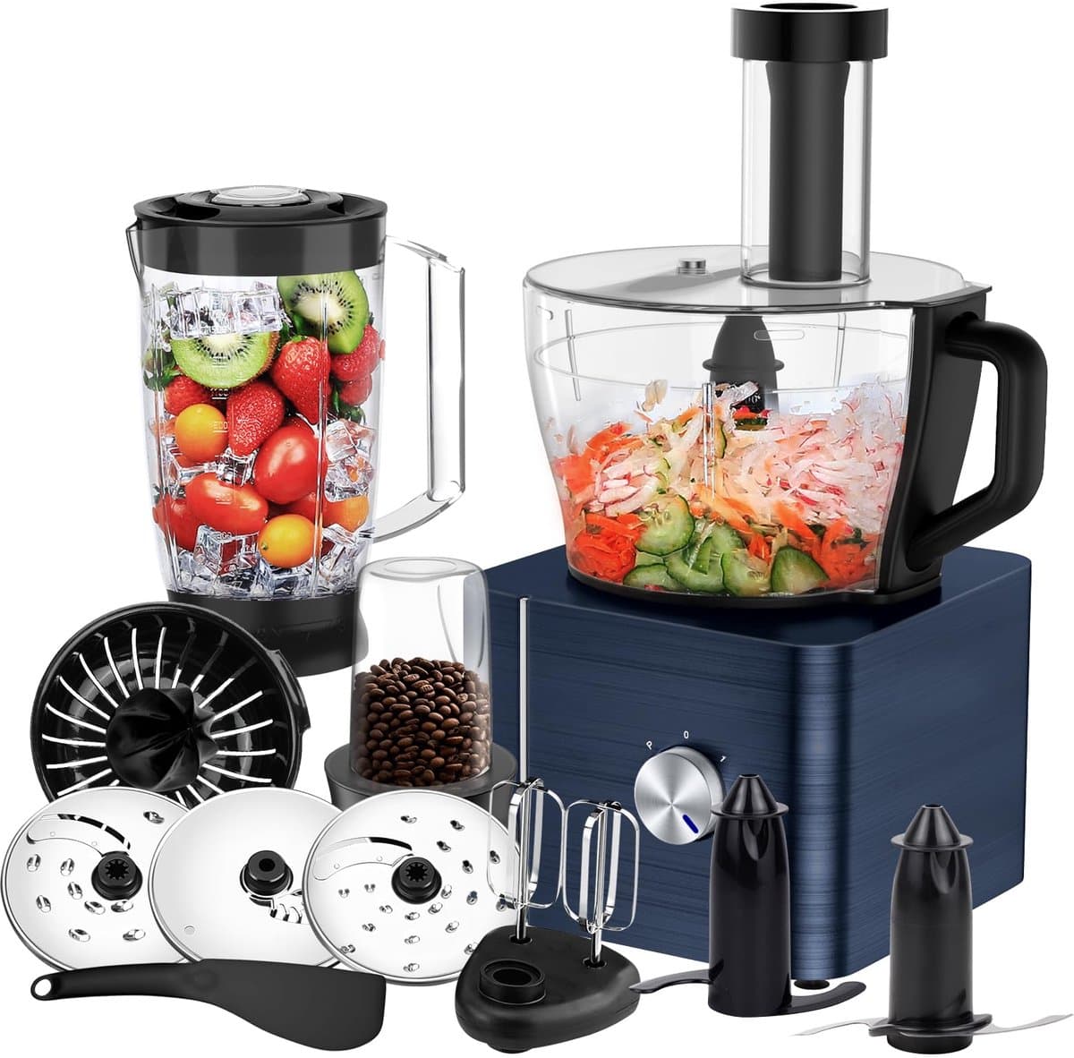 SnelShoppen - Keukenmachine 1100W Foodprocessor met 3,2L Mengkom, Deegkneder, Hakmolen en 1,5L Mixer in Donkerblauw - Ideaal voor Koken en Bakken in d — afbeelding 1