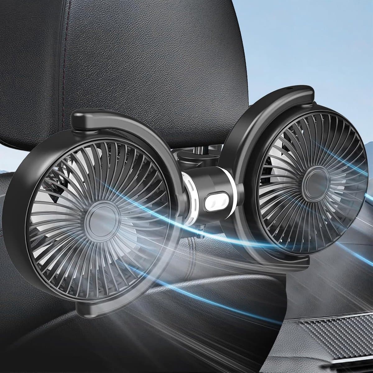 LISM - Autoventilator met dubbele kop, draagbare USB-autoventilator, drie instelbare snelheden, 360° draaibaar, Geschikt voor kinderen, huisdieren en SUV's. — afbeelding 1