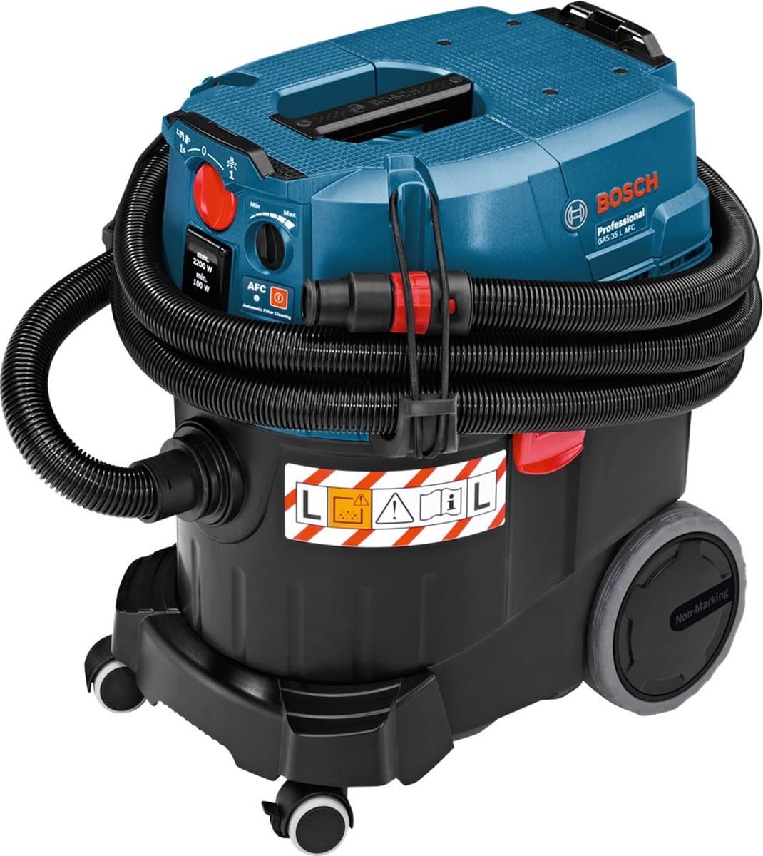 Bosch Professional Stofzuiger GAS 35 L AFC (NL+LUX) (3 x zuigbuis verchroomd 0,35 m, afvoerzak, bochtstuk, SFC+-module, slang 3 m, Ø 35 mm met gereedschapsmof, spleetmondstuk 250 mm, vlakke vouwfilter cellulose, vloerzuigmondset) — afbeelding 1