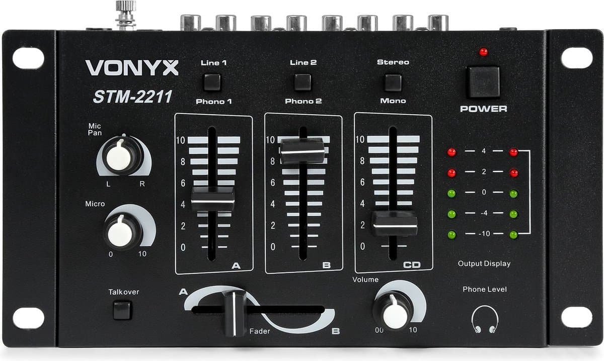 Mengpaneel - Vonyx STM-2211B 4-kanaals mengpaneel met 3x lijningang + microfoon ingang - Zwart — afbeelding 1
