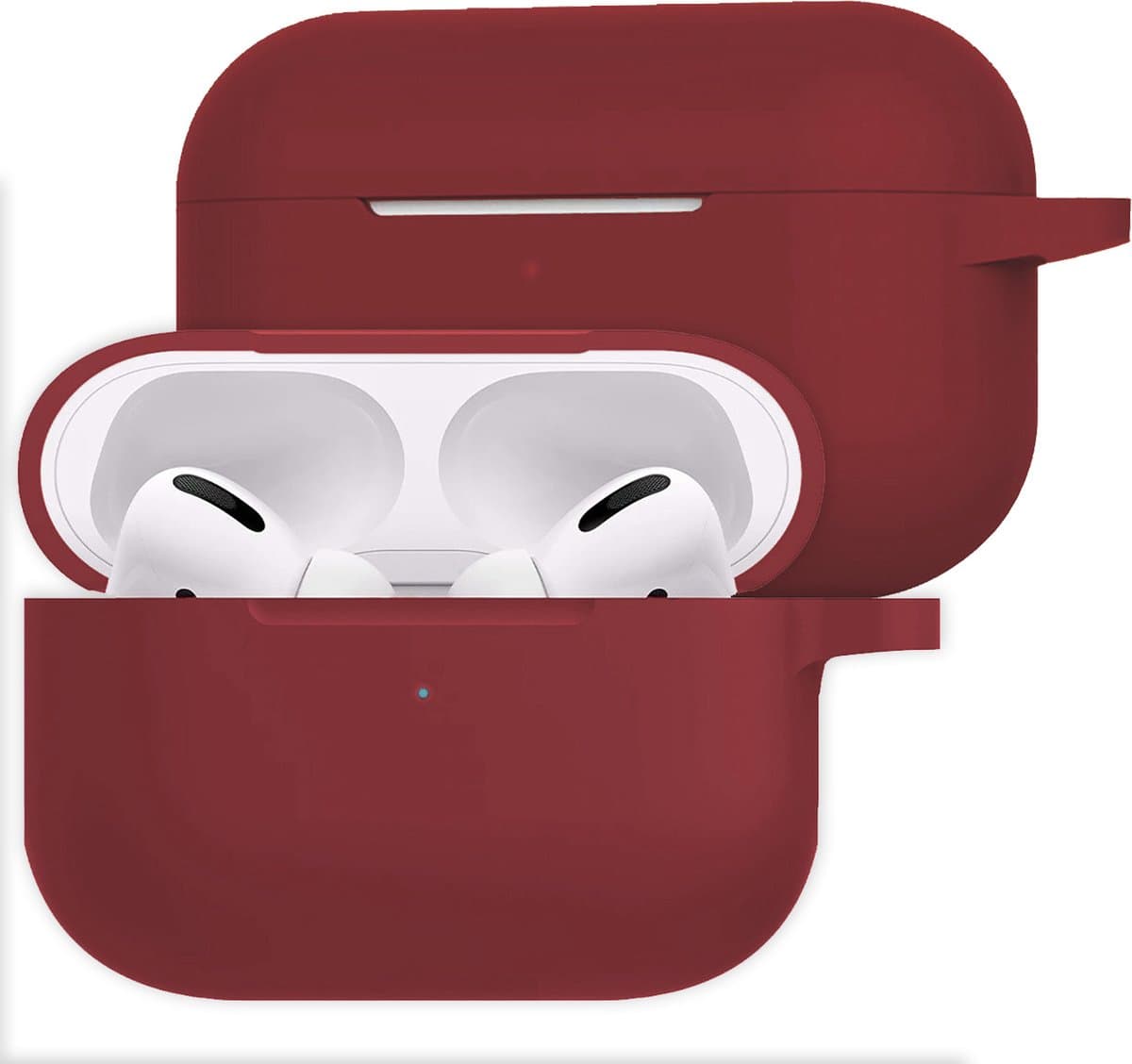 Hoesje Geschikt voor Apple AirPods Pro 2 - Siliconen Hoes met Clip - Silicone Case Cover - Wijnrood — afbeelding 1