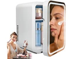 Cosmetische Koelkast - Skincare Fridge - Mini Koelkast 4L - Make-up Koelkast - LED Spiegel - 3 Dimstanden - Koelen & Verwarmen - Auto Koelkast - 220V & 12V - Thuis & Auto - 27x22x18 cm - Voor Huidverzorging & Maskers & Drankjes - Wit