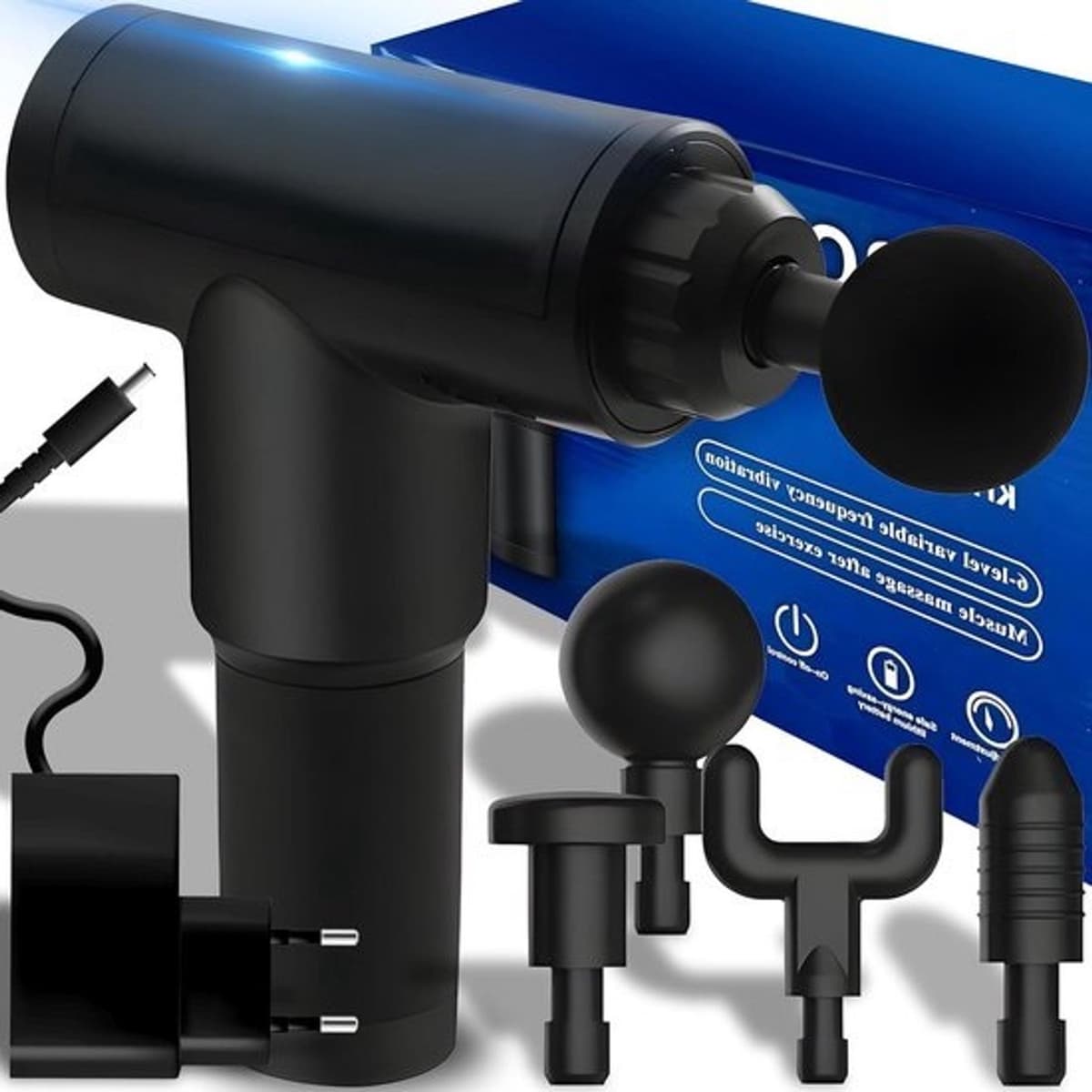 Massagepistool - Apparaat voor spierherstel - Ontspanning na het sporten - 6 snelheden tot 3500 tpm - 1200 mAh accu - Zwart — afbeelding 1