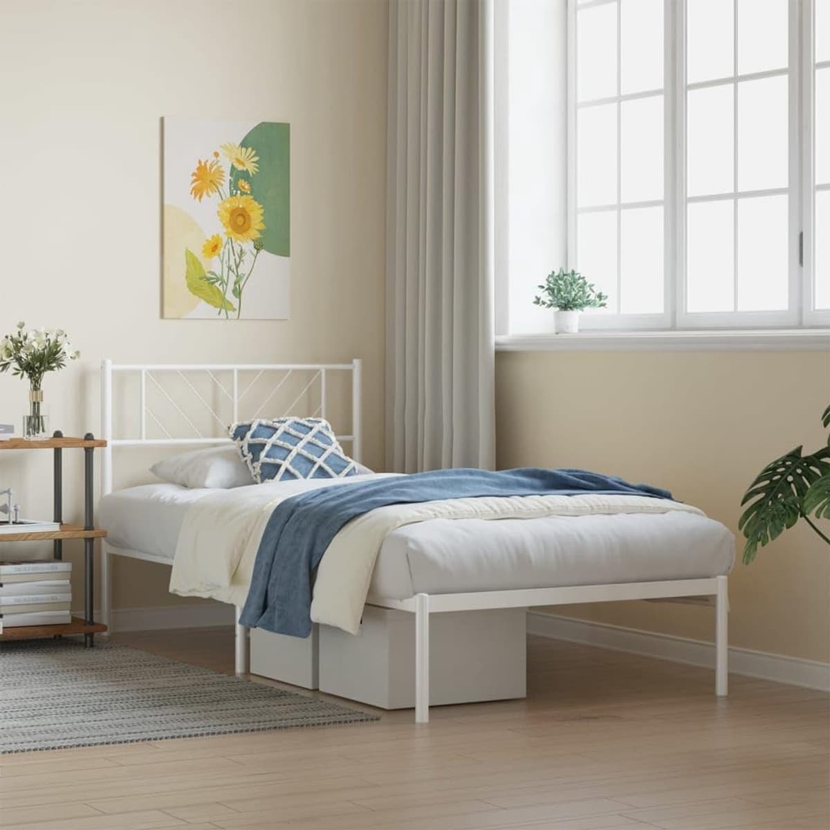 Bedframe met hoofdeinde, metaal, wit, 80 x 200 cm, bedframe voor woonkamer, hotel, slaapkamer — afbeelding 1