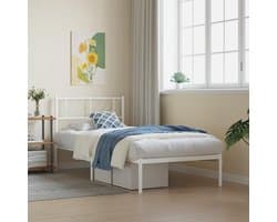 Bedframe met hoofdeinde, metaal, wit, 80 x 200 cm, bedframe voor woonkamer, hotel, slaapkamer