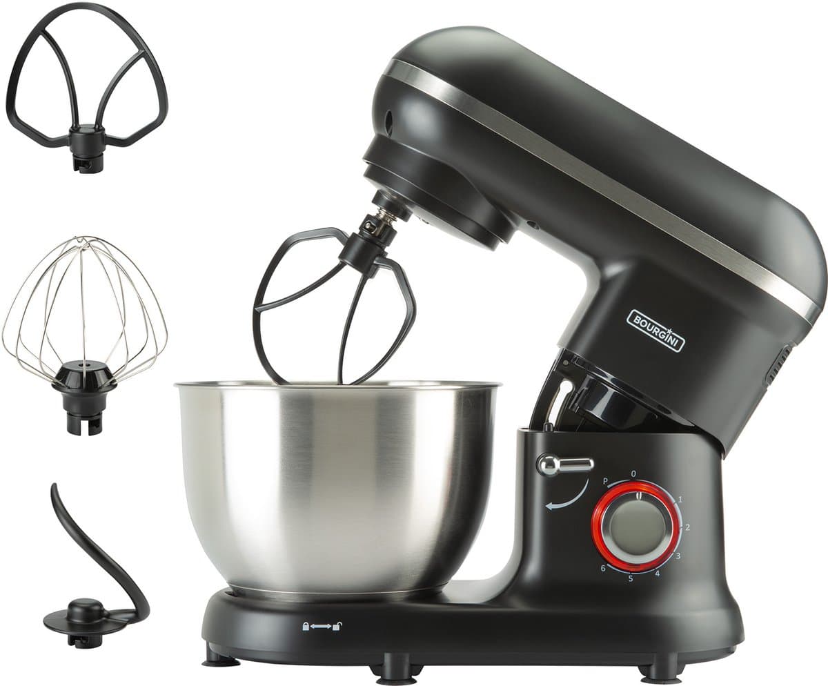 Bourgini Classic Kitchen Chef Keukenmachine - 4.5L Mengkom - Keukenmixer - Keukenrobot - 1300W- Zwart — afbeelding 1