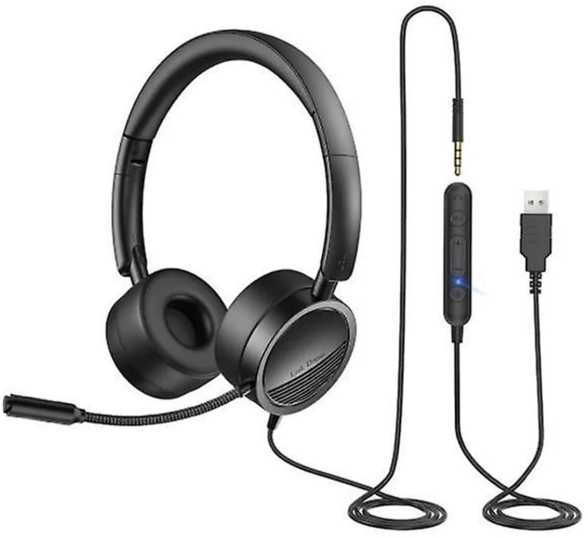 USB Headset - Noise Cancelling Koptelefoon - In-Line Bediening - Voor Thuis & Kantoor - Compatibel met PC & Laptop - Gebruikers - Zwart - Universeel - 1 stuk — afbeelding 1