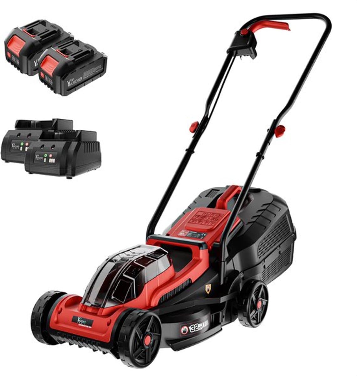 YARDIO Tools® - Grasmaaier Elektrisch - Grasmaaier Accu - Handmaaier - 320mm maaibreedte - 21v incl. 2x 4.0a Accu en Snellader - tot 100m2 - Lawnmaster 320 - LawnMaster320-2x-4.0aBAT — afbeelding 1