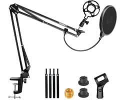 Microfoon Arm Set- met Shock Mount, Table Mounting Clamp, Pop-Filter – met 3/8'' naar 5/8'' Screw Adapter voor Blue Yeti, Snowball Andere Normale microfoons– Zwart