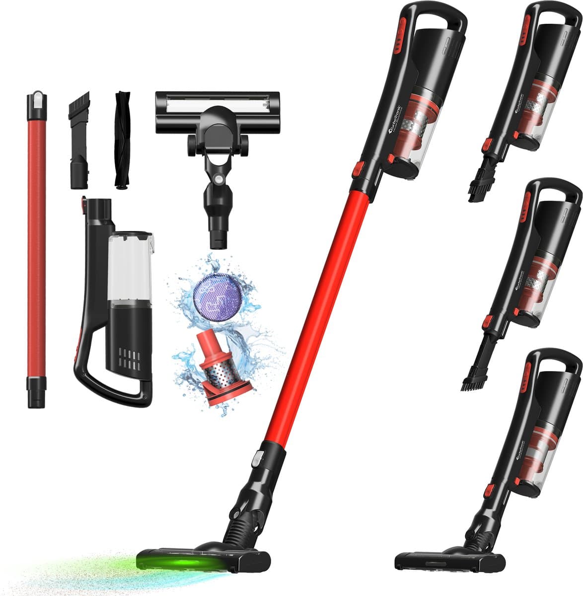 TurboTronic LV8 Steelstofzuiger met kruimeldief zonder zak - Draadloos - Hoge zuigkracht - HEPA - lichtgewicht - 3 Snelheden -Harde en zachte vloeren - Rood — afbeelding 1