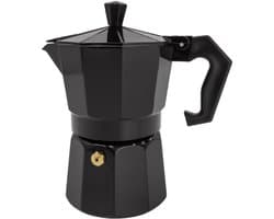 Intirilife Espressomaker aluminium - zwart - 3 kopjes mokkapot, 160 ml Italiaanse koffie, koffiezetapparaat geschikt voor gas, keramische kookplaat, elektrische kookplaat