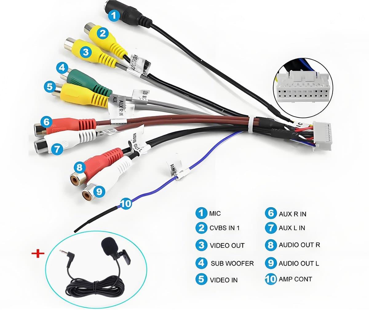HexinexMarket 20-pins RCA Kabel + Extern Microfoon 2,5mm Handsfree-set voor Autoradio — afbeelding 1