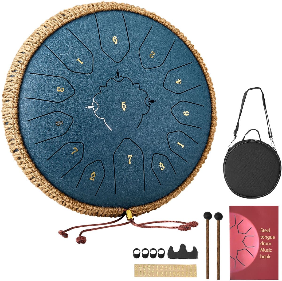 VEVOR Tongue Drum, ø305 mm, 13 Tonen, Rain Drum, C Majeur, met Muziekboek en Stokken, Percussie-Instrument voor Meditatie, Yoga en Muziekonderwijs voor Beginners, Steel Tongue Drum, Marineblauw — afbeelding 1