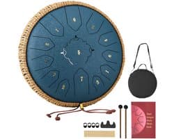 VEVOR Tongue Drum, ø305 mm, 13 Tonen, Rain Drum, C Majeur, met Muziekboek en Stokken, Percussie-Instrument voor Meditatie, Yoga en Muziekonderwijs voor Beginners, Steel Tongue Drum, Marineblauw