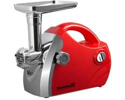 Hausberg HB-3430RS Elektrische Vleesmolen 1800 W | Rood Gehaktmolen Met 3 Snijplaten & Reverse-functie – RVS Messen & Accessoires