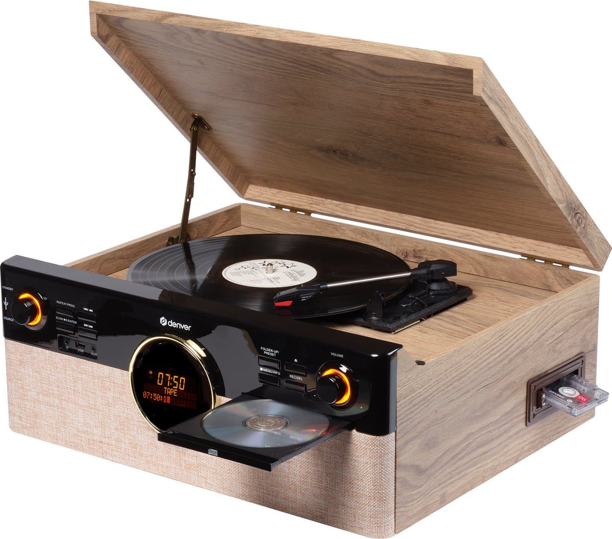 Denver Retro Platenspeler - DAB+/FM Radio - CD - Cassette - Bluetooth - Auto stop - MRD180 — afbeelding 1