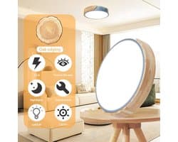 Dimbare Houten Plafondlamp - 3000K-6000K LED Lamp met Afstandsbediening - Moderne Verlichting voor Woonkamer, Slaapkamer en Hal - 32W, 30 cm, Blauw