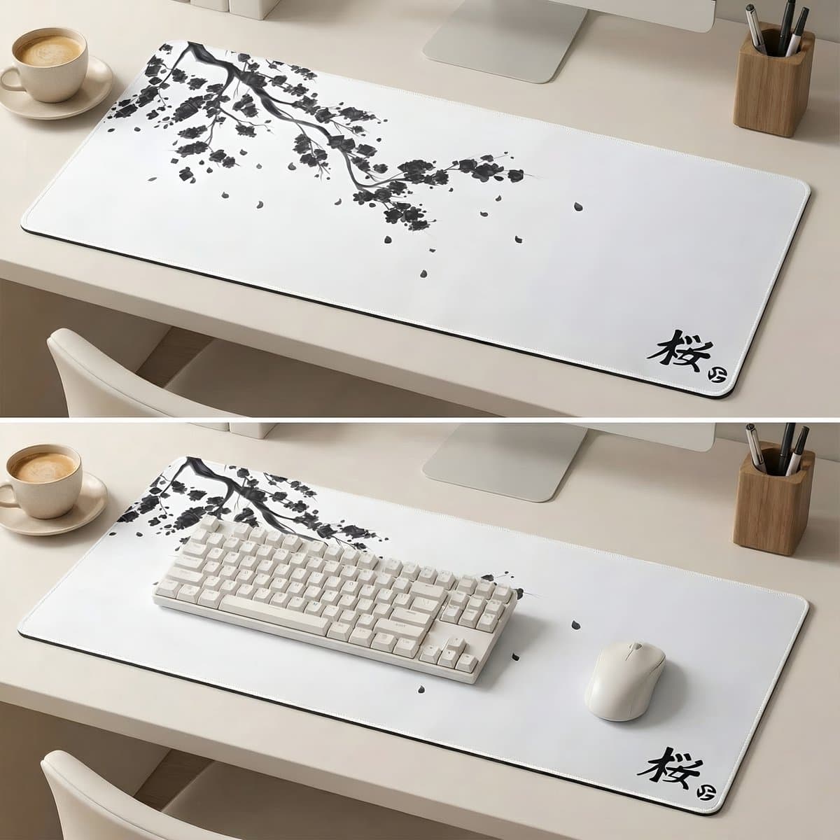 Grote Muismat 80x30 | Gaming Muismat | Wit | XXL | Antislip | Desktop Mat | Computer Mat | Sakura Japans — afbeelding 1