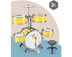 WK Kinder Lichteffecten Drumstel met 5 Trommels & 7-Kleuren LED – 73×59×31cm – Jazz Drum Speelgoed voor Jongens & Meisjes – Drumstel voor Beginners – Educatief Speelgoed met Realistische Geluiden - Geel