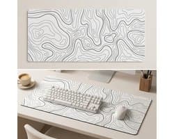 Witte XXL Muismat met Topografisch Design – 90x40 cm – Antislip – Voor Werk & Gaming