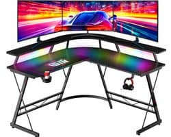 For The Win Hoekbureau - L-Vormig Game Bureau - 130x130x74 cm - Gaming Bureau met LED Verlichting - Incl. RGB Muismat - Monitor Standaard - Gaming Desk - Computer Tafel - Gaming Tafel