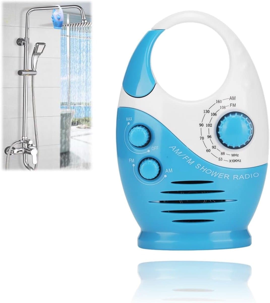 Waterdichte doucheradio, Multifunctionele draagbare AM/FM-radio met haak, ingebouwde luidspreker, op batterijen werkende radio voor badkamer, keuken en buitengebruik Dagelijks waterdicht - Cyslmuk® — afbeelding 1