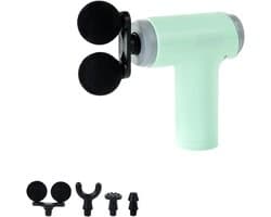 Massage gun - massagepistool - fascia gun - mini spiermassage apparaat - diepe spiermassage - 6 standen - 25W - 2200-4000 rpm - USB Type-C oplaadbaar - 4 massagekoppen - matcha groen