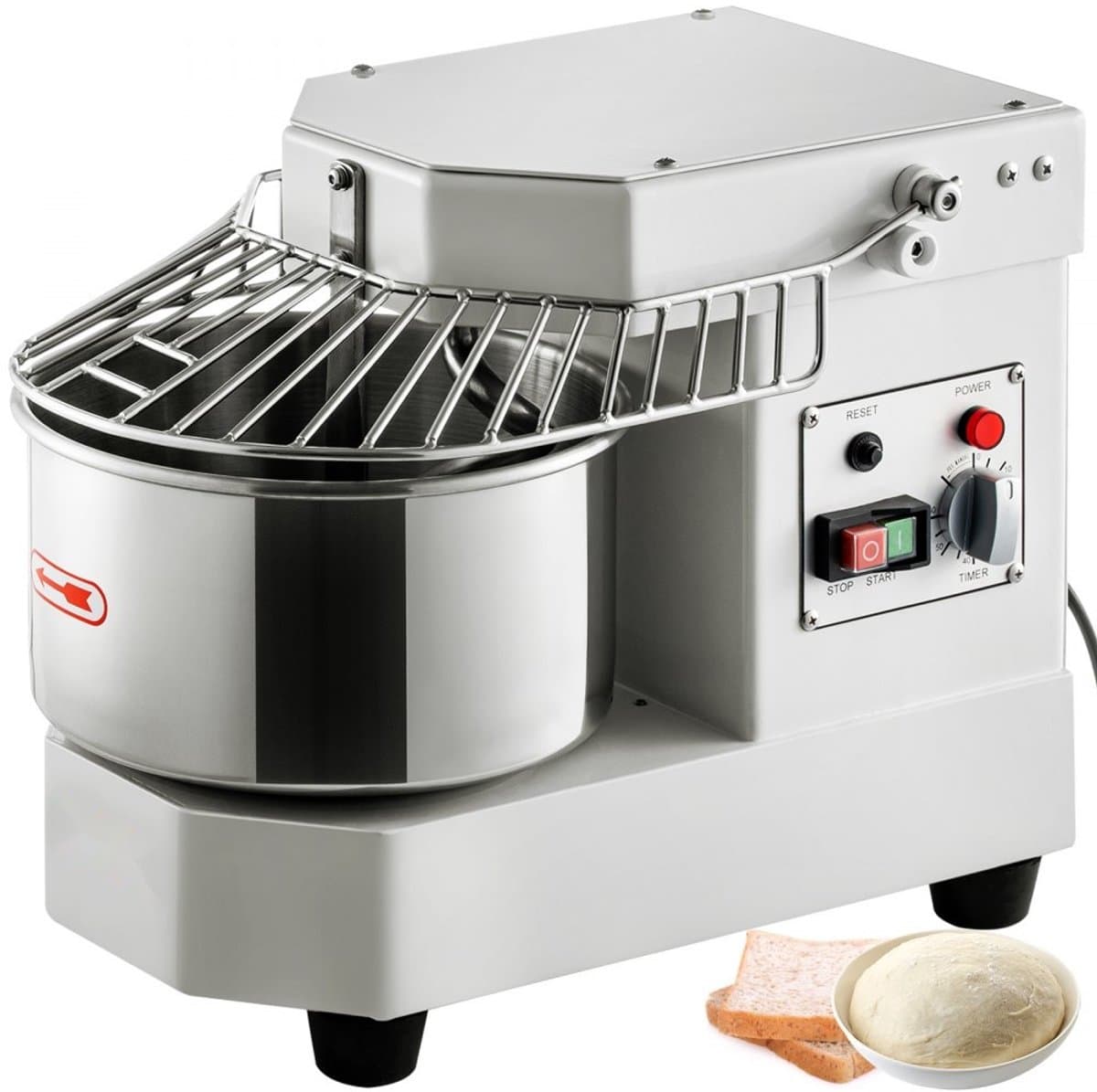 Deegkneedmachine - Deegmixer 8 L - Vermogen 450 W - Instelbare Snelheden (130/233/414 tpm) - RVS Kom - Veiligheidsschild - Timer - Zilver — afbeelding 1