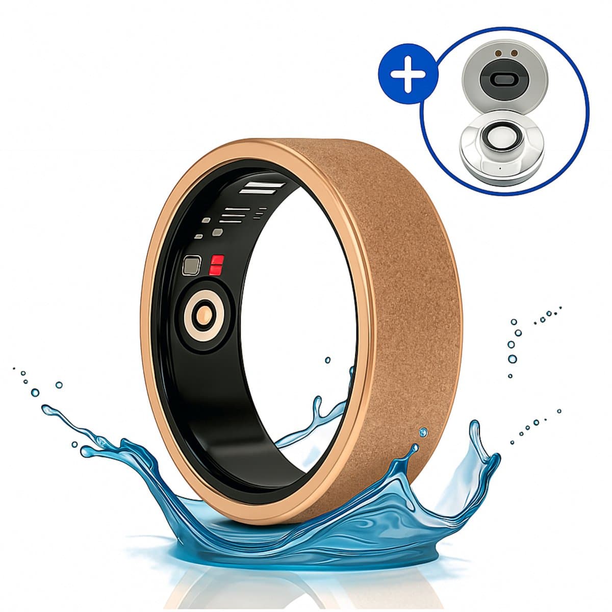SyncGear Smart Ring - Slimme Ring voor Dames Inclusief Oplaadcase – Stappenteller - Activity Tracker - SpO2 - Zonder Abonnementskosten - IP68 Waterdicht - Nederlandse App - Maat 8 (Europese Maat 57) - Kleur: Rose Goud — afbeelding 1